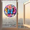 (18.5cm)DIY Acrylic Jigsaw Puzzle Window Hanging with Hanging Chain DIY Stained Glass Decoration Round Window Puzzle Decor for DIY Craft Project (Flower Butterfly)