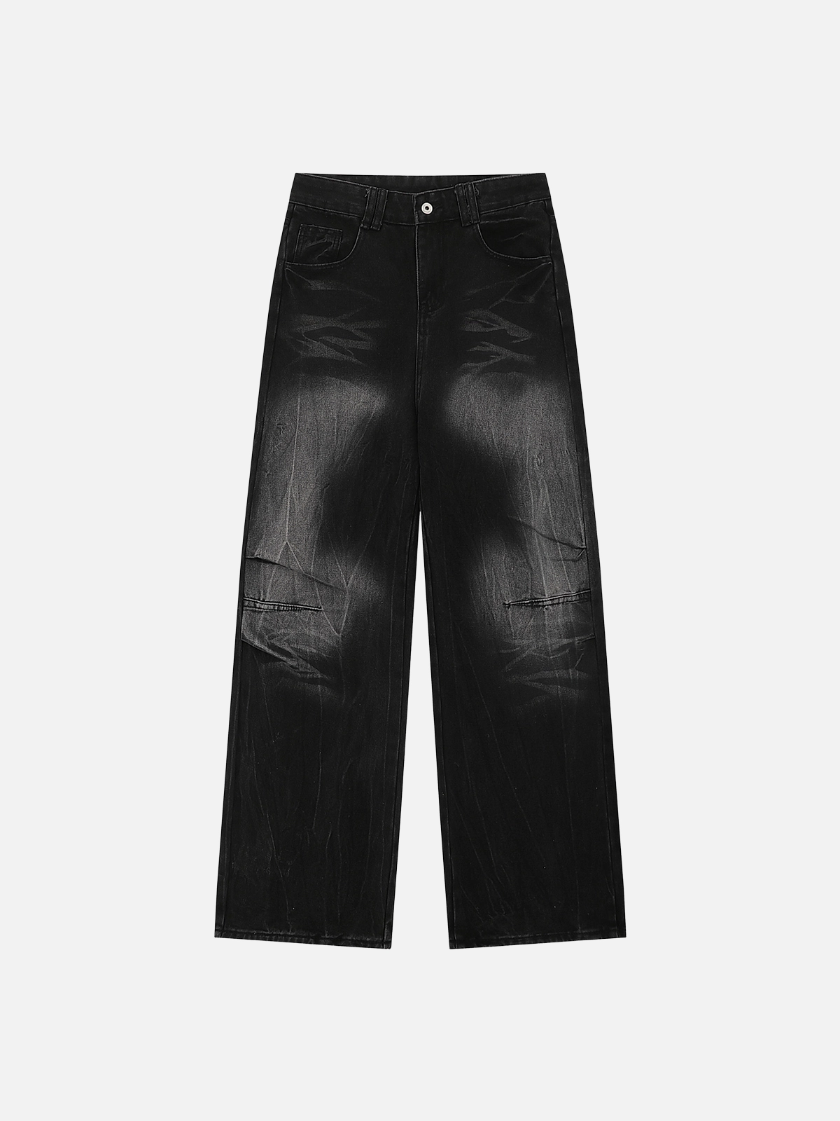 Black Act Chic Vintage Washed Wrinkle Straight Jeans Front