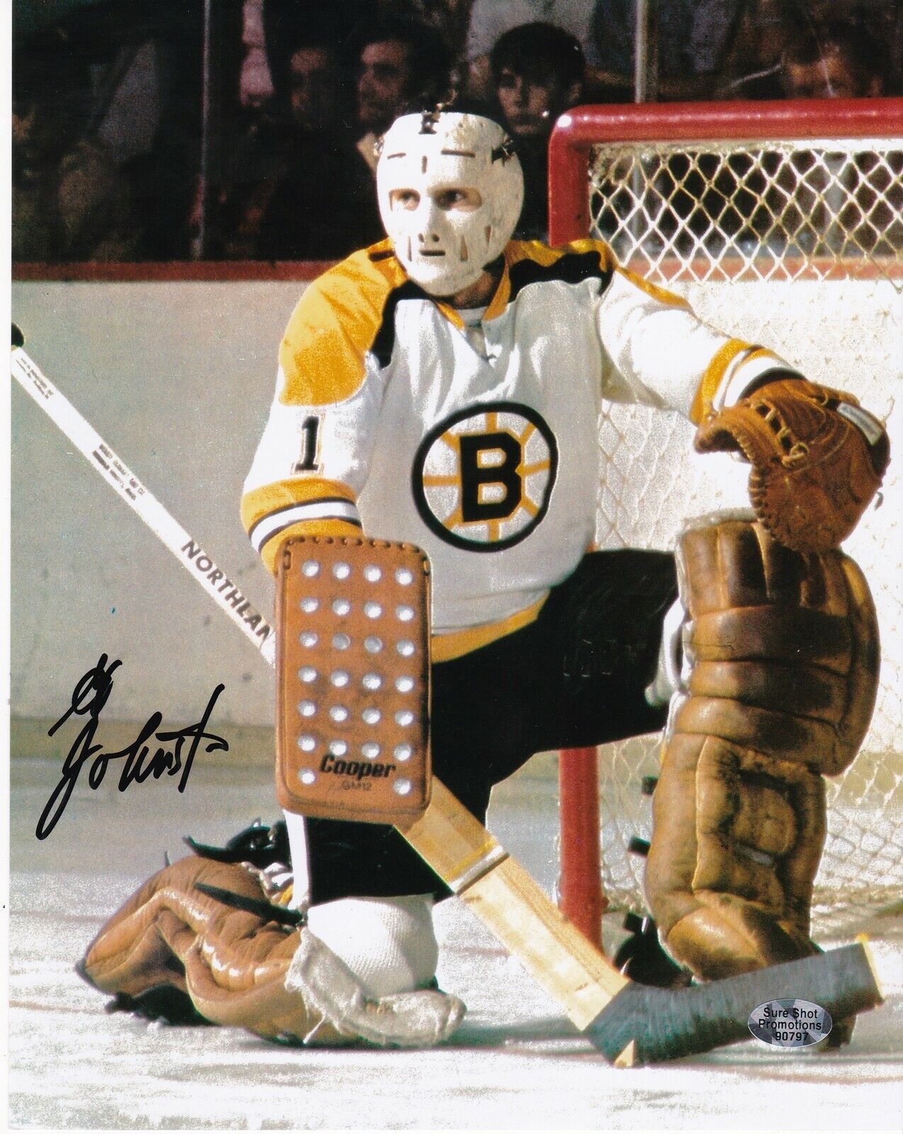 EDDIE JOHNSTON BOSTON BRUINS ACTION SIGNED 8x10