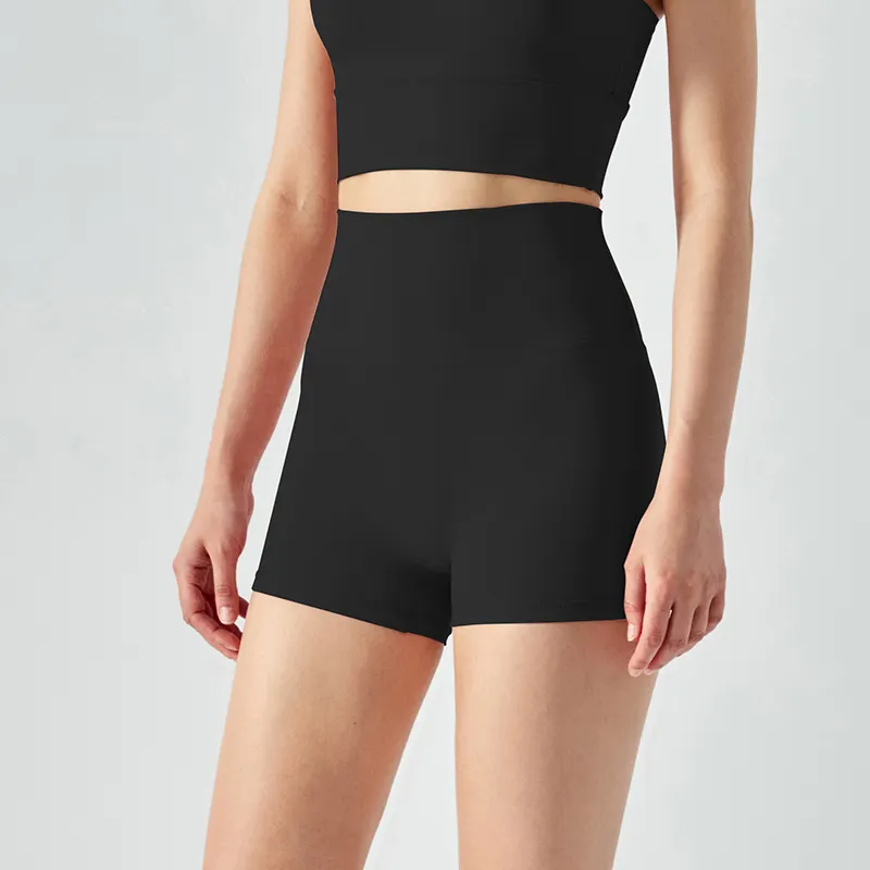 Buy Hergymclothing Black high rise no front seam squat proof tummy control flexible flatting hot yoga shorts womens at an affordable price