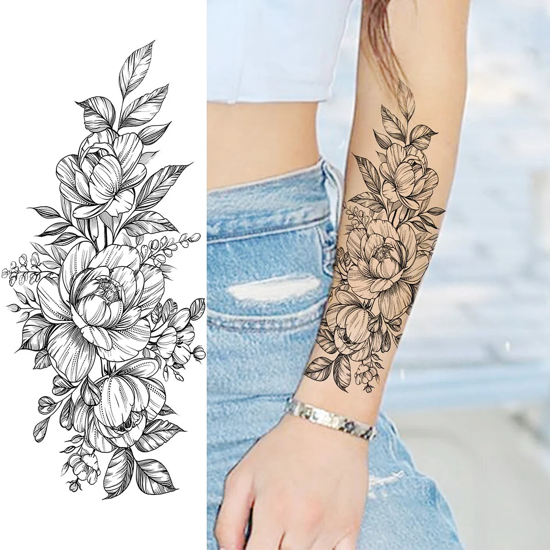 Realistic Rose Flower Sexy Boobs Temporary Tattoos For Women Adult Girl Peony Moon Round Fake Tattoo Fashion Half Sleeve Tatoos