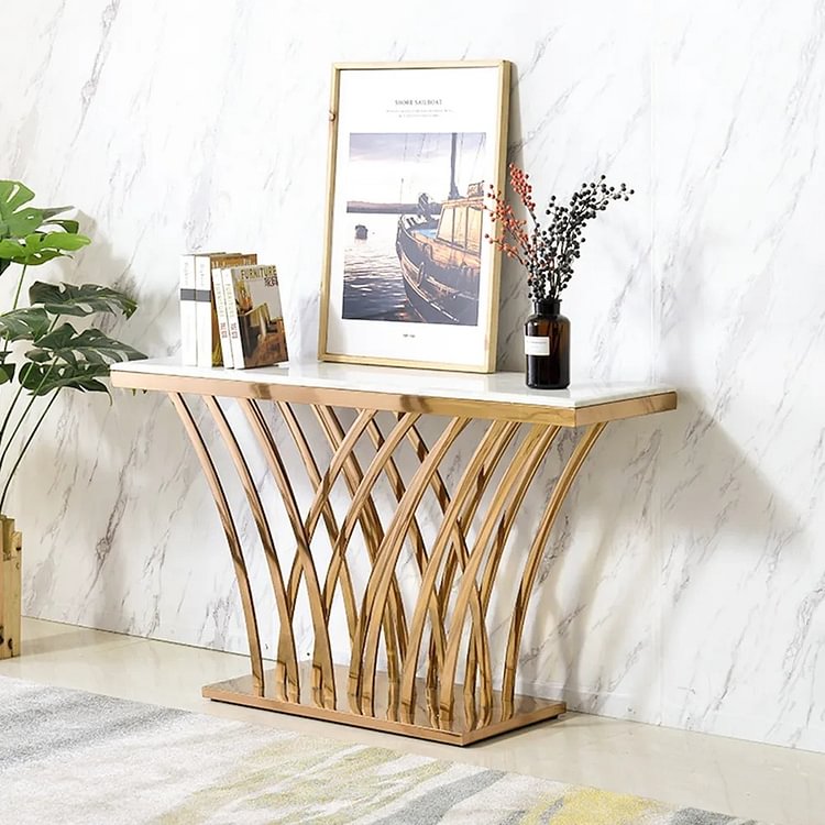 Homemys 55'' Luxury Rectangular Marble Metal Base Console Table