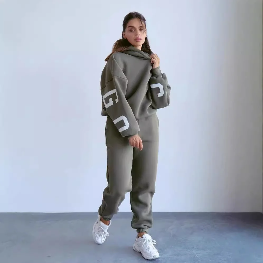 Nigikala Nigikala Women's Loose Leisure Back Print Thicken With Long-Sleeved Jacket Suit Women