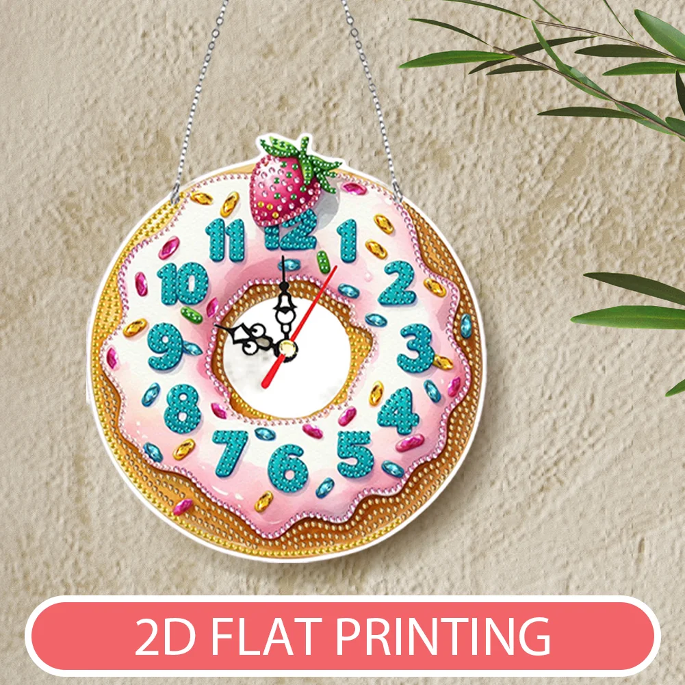 2Pcs Dessert DIY Diamond Painting Ornament with Clock Function Home Decor Art