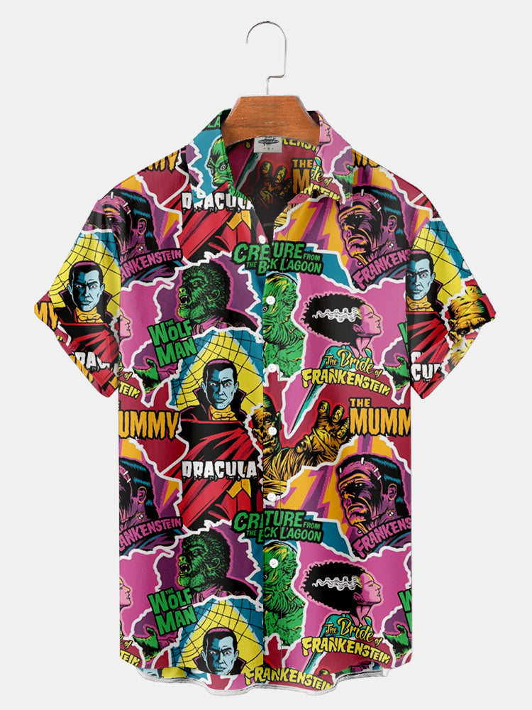 Men'S Halloween Horror Characters Print Shirt PLUSCLOTHESMAN