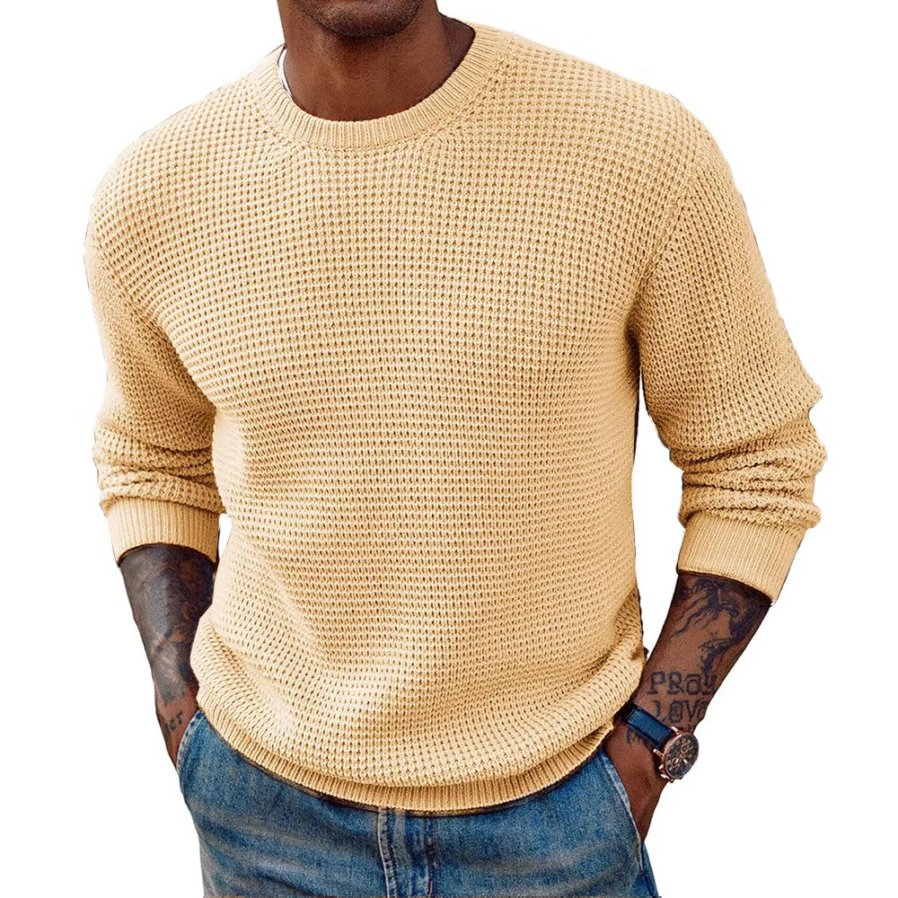 Mongw Mongw Solid Color Round Neck Sweater Jumper Sweater Men's Long Sleeve Jumper Sweater Top