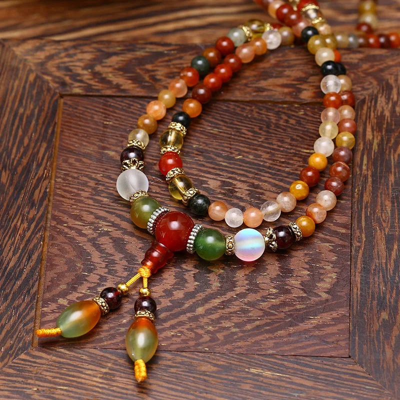 108 Agate Fu Lu Shou Colorful Healing Mala Bracelet