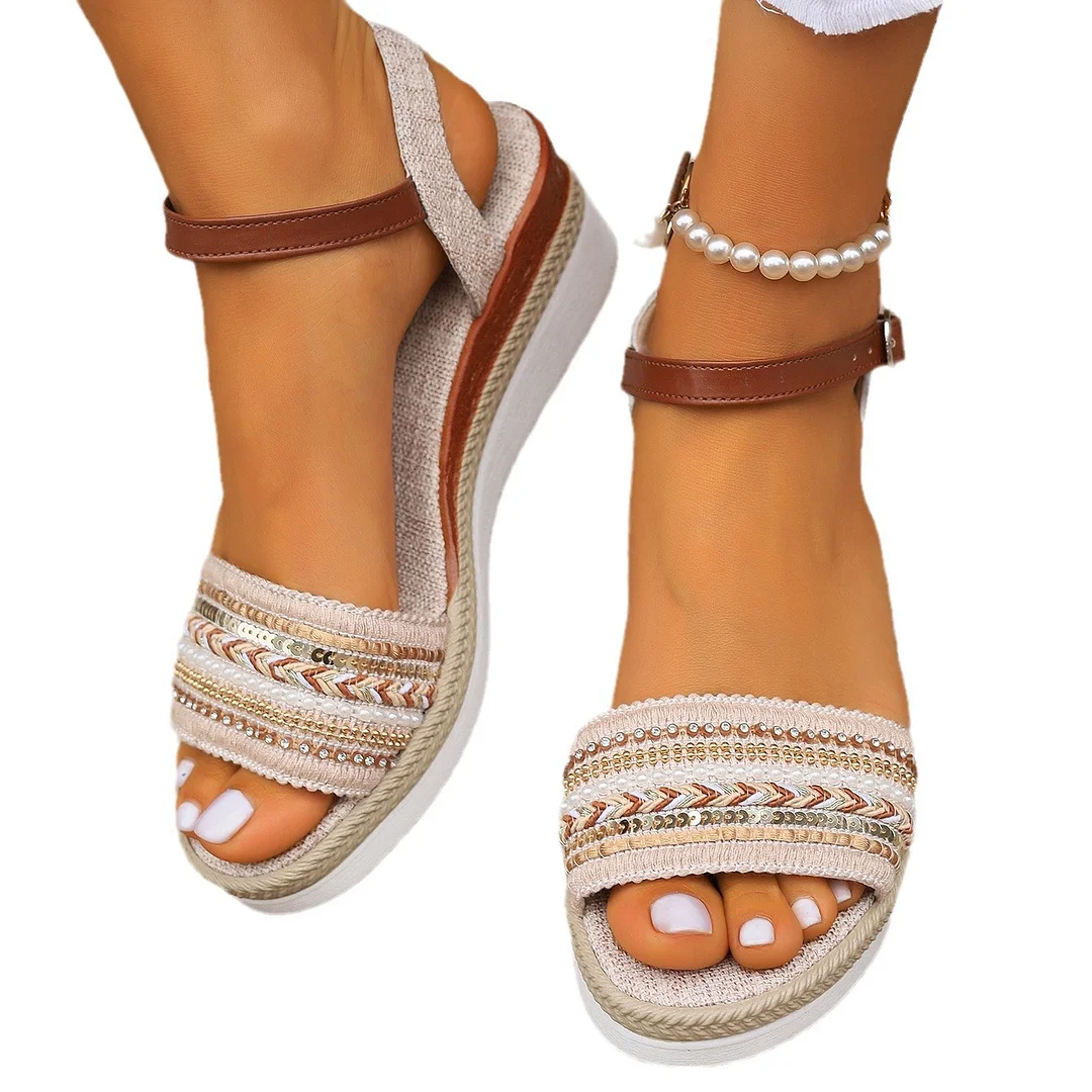Breakj Breakj Flash Slope And Thick-Soled Sandals 2025 Summer New Simple And Comfortable Fashion Buckle High Heels