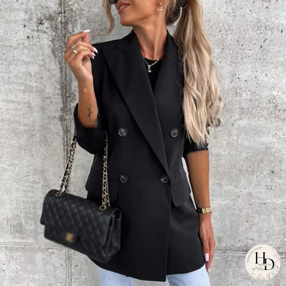 Womens Elegant Commute Street Blazer Fashion Casual Loose Ladies Plaid Print Coat Fall