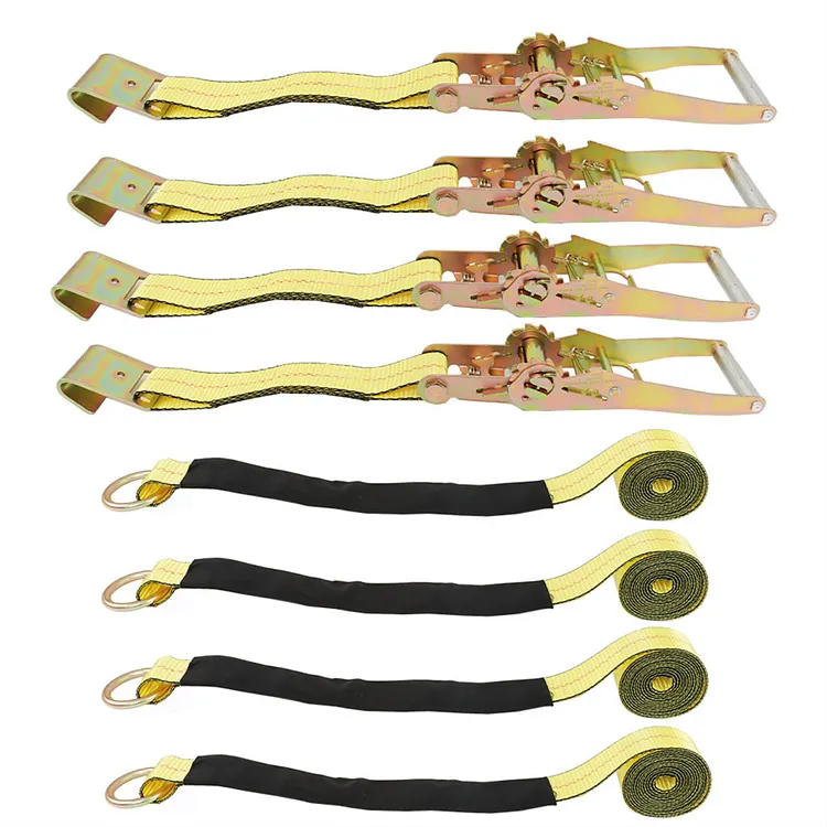Silscvtt Classic Yellow Lasso Style Car Tie Down with Flat Hooks 2 Inch x 96 Inch 4 PCS 3,300 lbs Safe Working Load