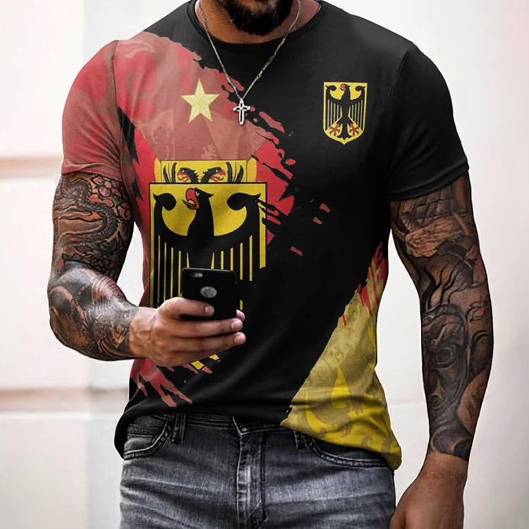 Simpfit Herren-T-Shirt „Make Germany Great Again 2025“ mit deutschem Flaggen- und Emblem-Motiv, Kunstdruck, kurzärmelig
