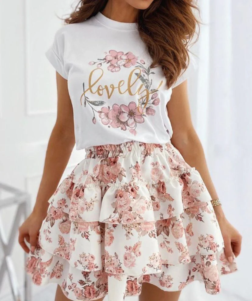 Floral Time Top& Mini Skirt Set