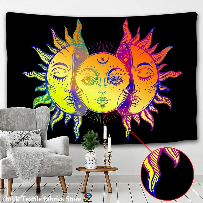 White Black Colorful Sun Moon Mandala Tapestry Wall Hanging Celestial Wall Tapestry Hippie Wall Carpets Dorm Decor Wall Tapestr