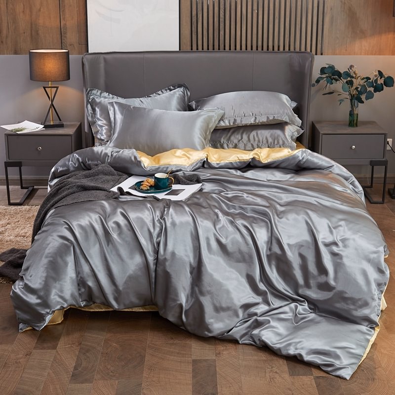 New 100% pure satin silk bedding set Home Textile King size bed set bed ...