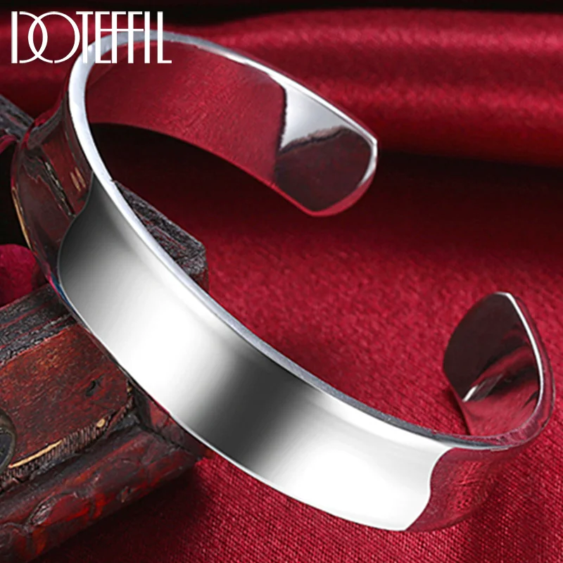 DOTEFFIL 925 Sterling Silver Round Smooth 7mm Adjustable Bracelet Bangles For Woman Jewelry