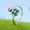 Four-leaf Clover Ladybug Open Ring 925 Sterling Silver 