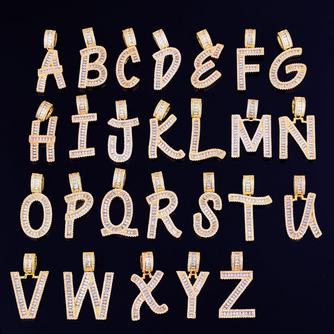 A-Z  Color Baguette Initials Letters Hip Hop Pendant Necklace-VESSFUL