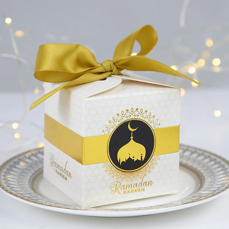 10pcs Eid Mubarak Candy Boxes Ramadan Kareem Decoration Paper Gift Box Islamic Muslim Party Supplies Eid al-Fitr Hajj Mabrour