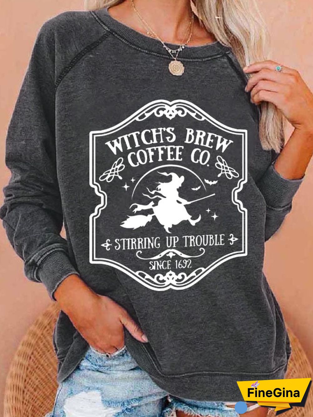 Womens Casual Witch Brew Coffee Stop Spell Since 1962 Long-Sleeved Sweatshirt