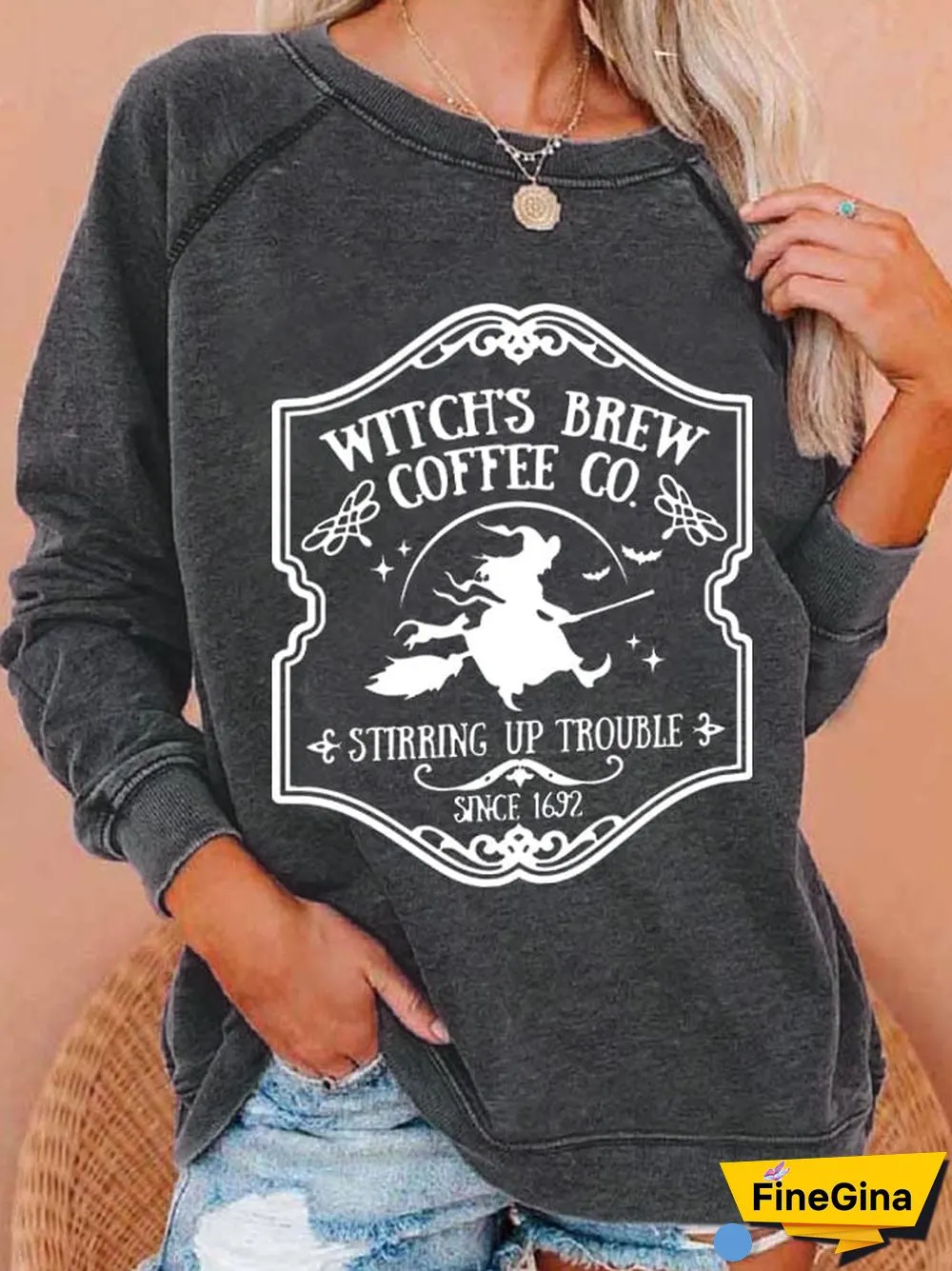 Womens Casual Witch Brew Coffee Stop Spell Since 1962 Long-Sleeved Sweatshirt