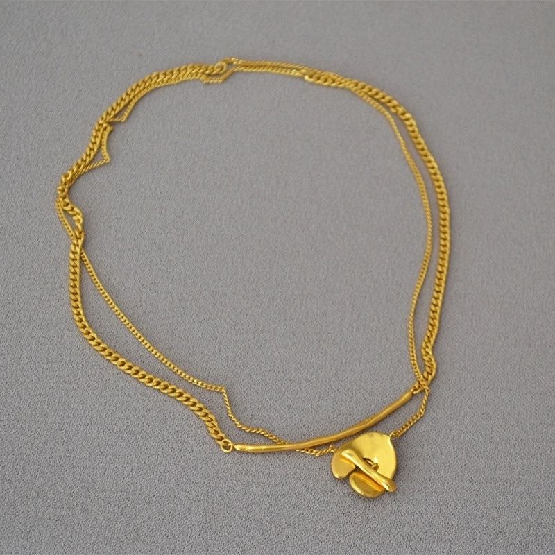 Matsumoto Huinai Joint Double-layer Necklace Japanese Niche Retro Design Brass Gold-plated Dual-use Sweater Chain For Women