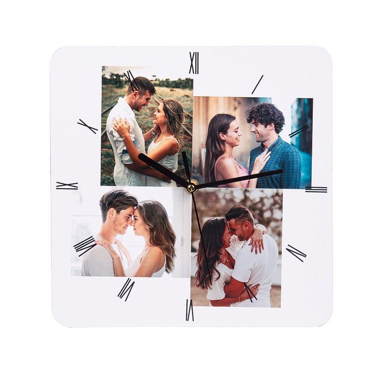 Personalized Engraved 4 Photo Collage Square Wall Clock
