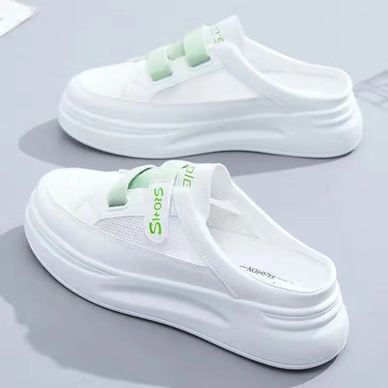 Baotou half slippers women's outer wear fashion 2021 new summer women's shoes mesh breathable white shoes Korean shoes women