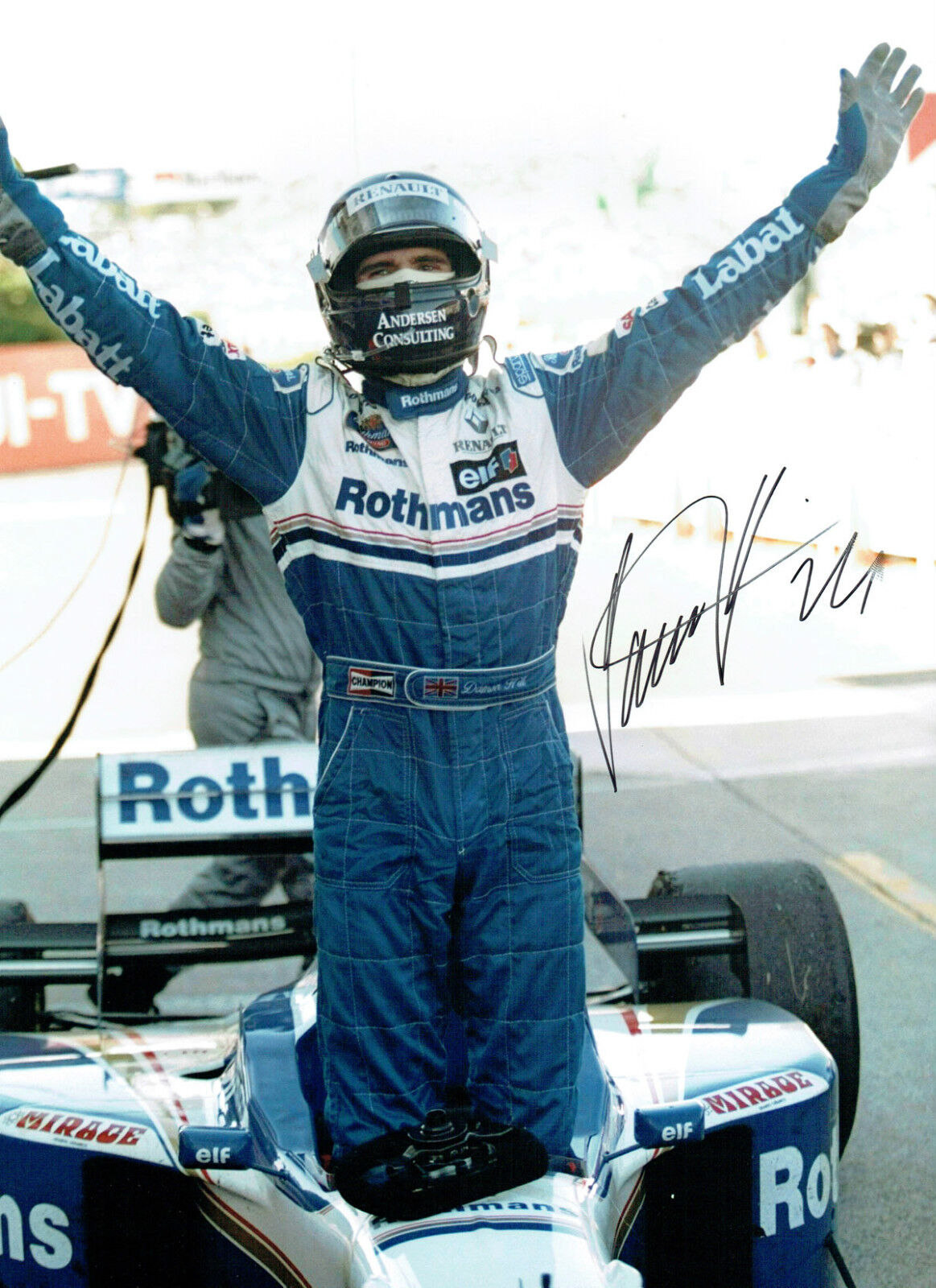 Damon HILL Autograph SIGNED 16x12 Photo Poster painting Grand Prix Formula 1 Rothmans AFTAL COA