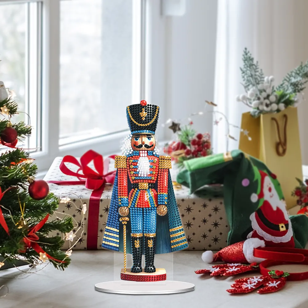 5D DIY Xmas Nutcracker Acrylic Special Shape Diamond Painting Desktop Decors