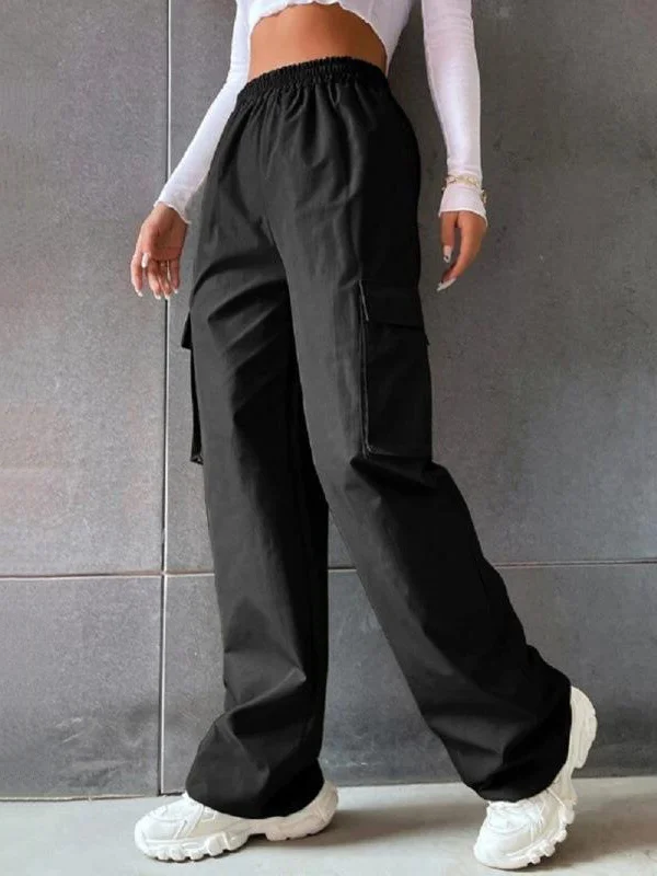 Split-Joint Pockets Elasticity Straight Leg Loose Trousers Pants