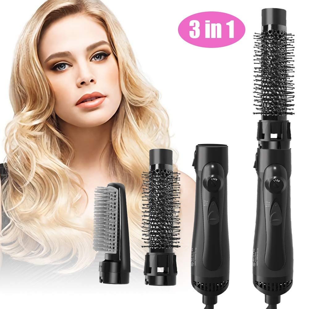 3-in-1 Hair Dryer Brush,One Step Hair Dryer & Volumizer, Hair Straightener Curler Dryer Brush in One (all black)