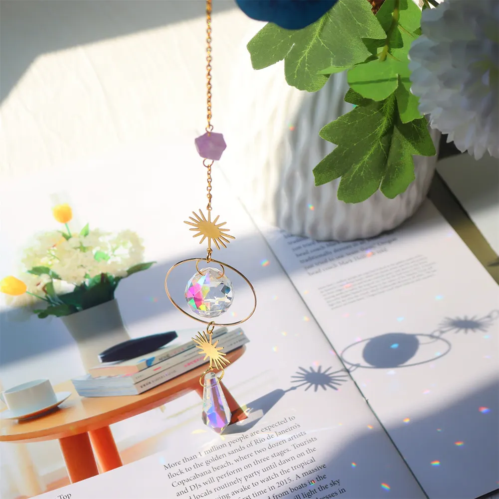 Crystal Wind Chime Star Moon Prism Hanging Pendant Home Garden Decor (C)