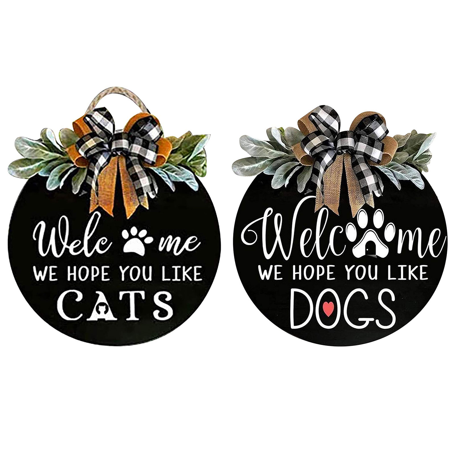 

Welcome Sign, Front Door Round Welcome Wreath Sign Hanging for Porch Window, Dogs, 501 Original