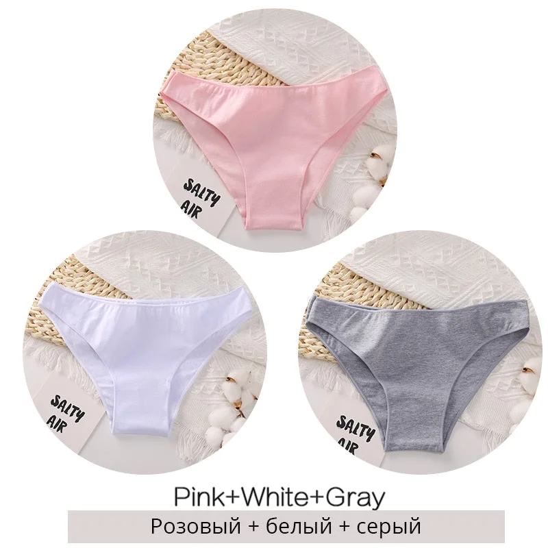 FINETOO 3Pcs/set Women Cotton Panties M-2XL Big Size Female Underwear Solid Color Briefs Underpants Ladies Cotton Panty Lingerie