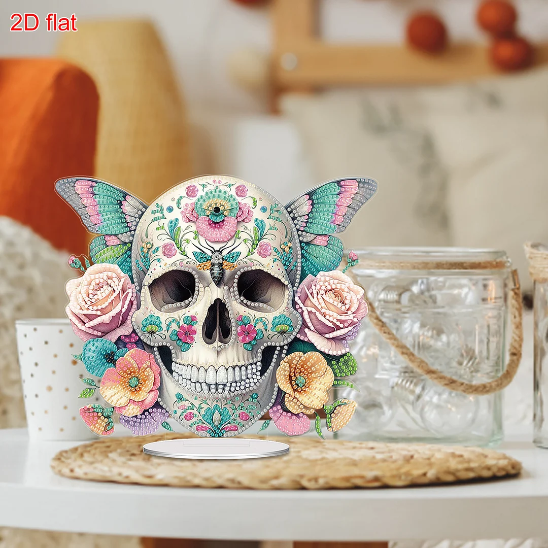 2D Flat Acrylic Butterfly Skull DIY Desktop Diamond Art Kits for Adults Beginner