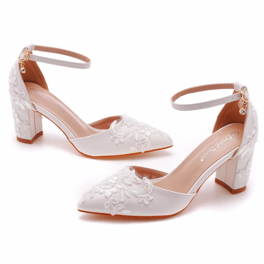 Breakj Breakj Cm Square Thick Heel Tip Hollow Sandals Spring Square With Light White Lace Mesh Bride High Heels Woman