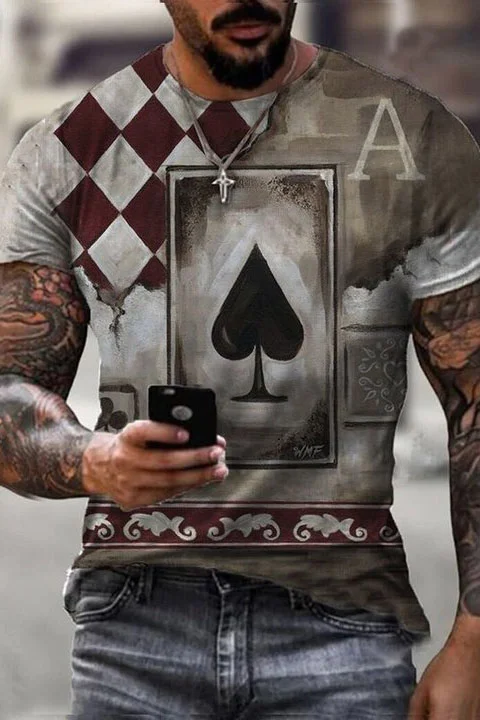 Tiboyz Fashion Men's Poker Ace Print T-shirt