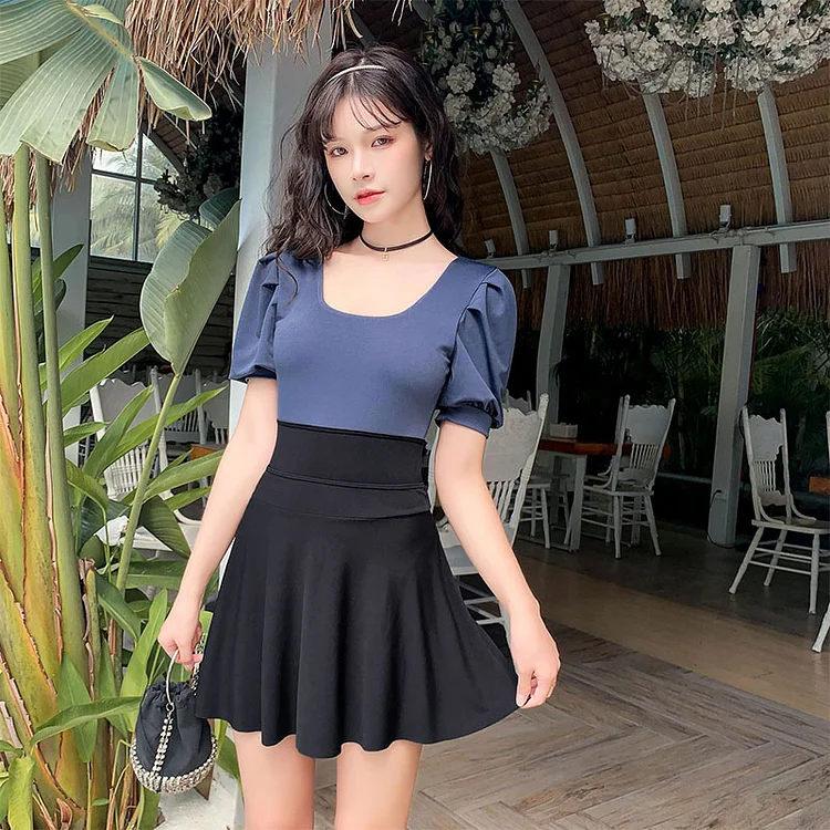 Puff Sleeve Halter Swimsuit - Modakawa Modakawa