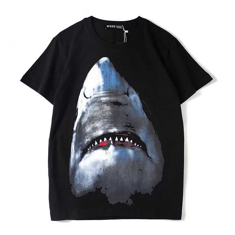 Hip-Hop 3D Printed Shark Cotton Short-Sleeved T-Shirt at Hiphopee