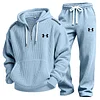Men's Waffle-Knit Casual Hooded Sweatshirt Set