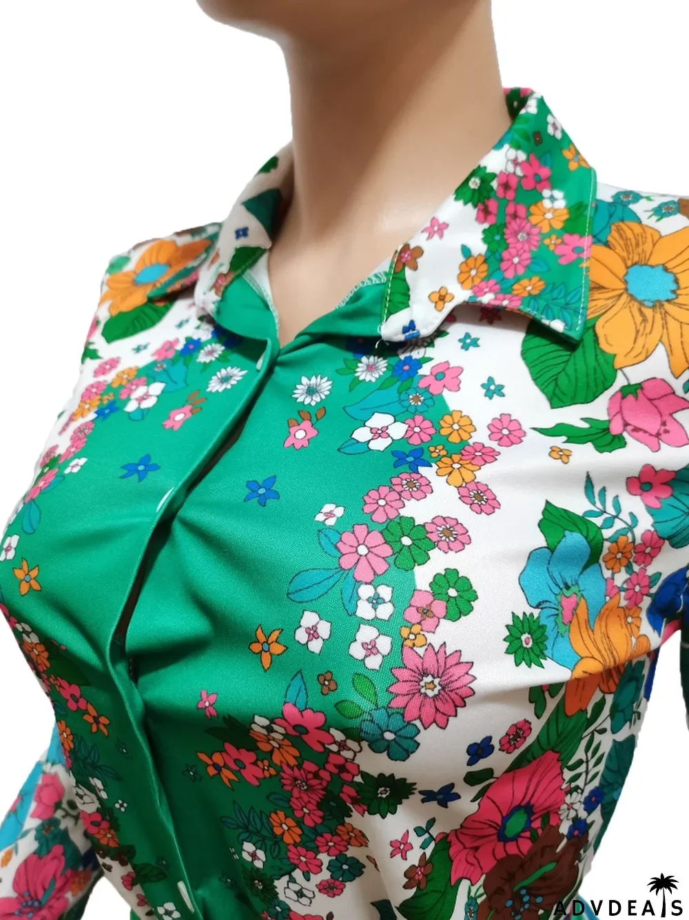 Autumn Print Retro Long Sleeve Blouse and Pleated Skirt Set