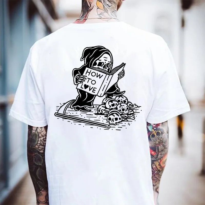 How To Love Skull Is Reading Printed Casual Men's T-shirt - Krazyskull