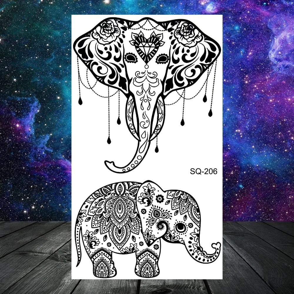 3D Black Whale Mandala Temporary Tattoos For Women Adult Men Rose Flower Mountain Geometry Fake Tattoo Kids Tatoo Paper