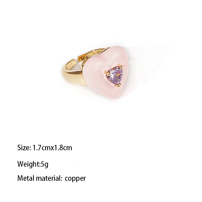 Copper Gold Plated Silver Plated Classical Retro Inlay Heart Shape Zircon Open Rings