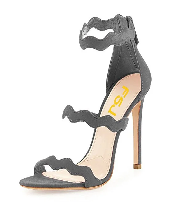 Vita Grey Suede Tri Strap Gladiator Sandals Stiletto Heel Sandals |FSJ Shoes