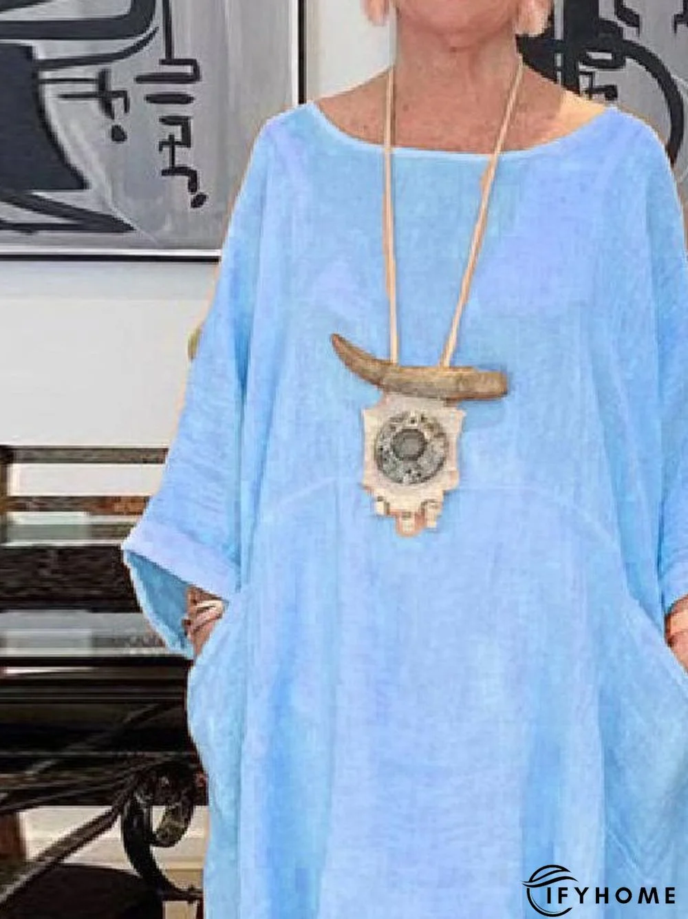 A-Line Casual Crew Neck Long Sleeve Weaving Dress | IFYHOME