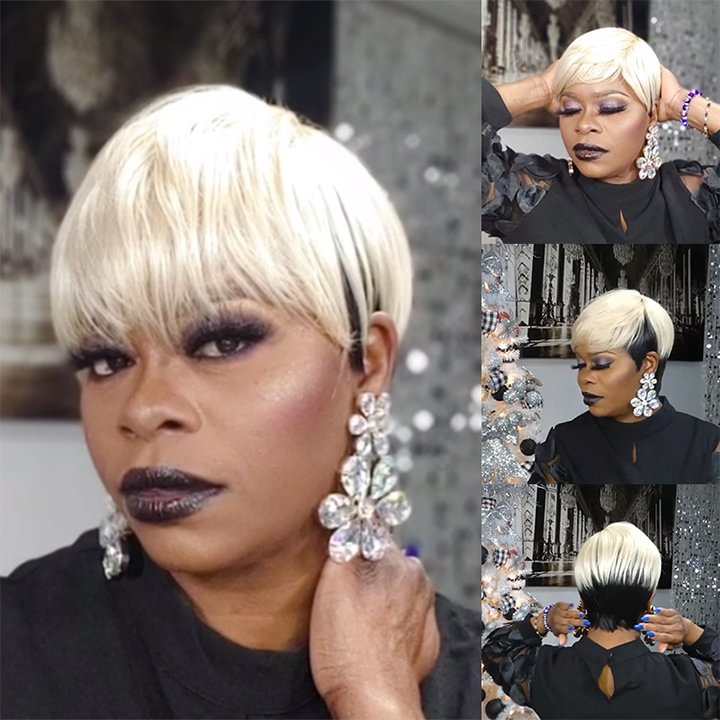 🔥Hot| New Blonde Human Hair Wigs Pixie Cut Wigs Short Glueless Lace Front Wig US Mall Lifes