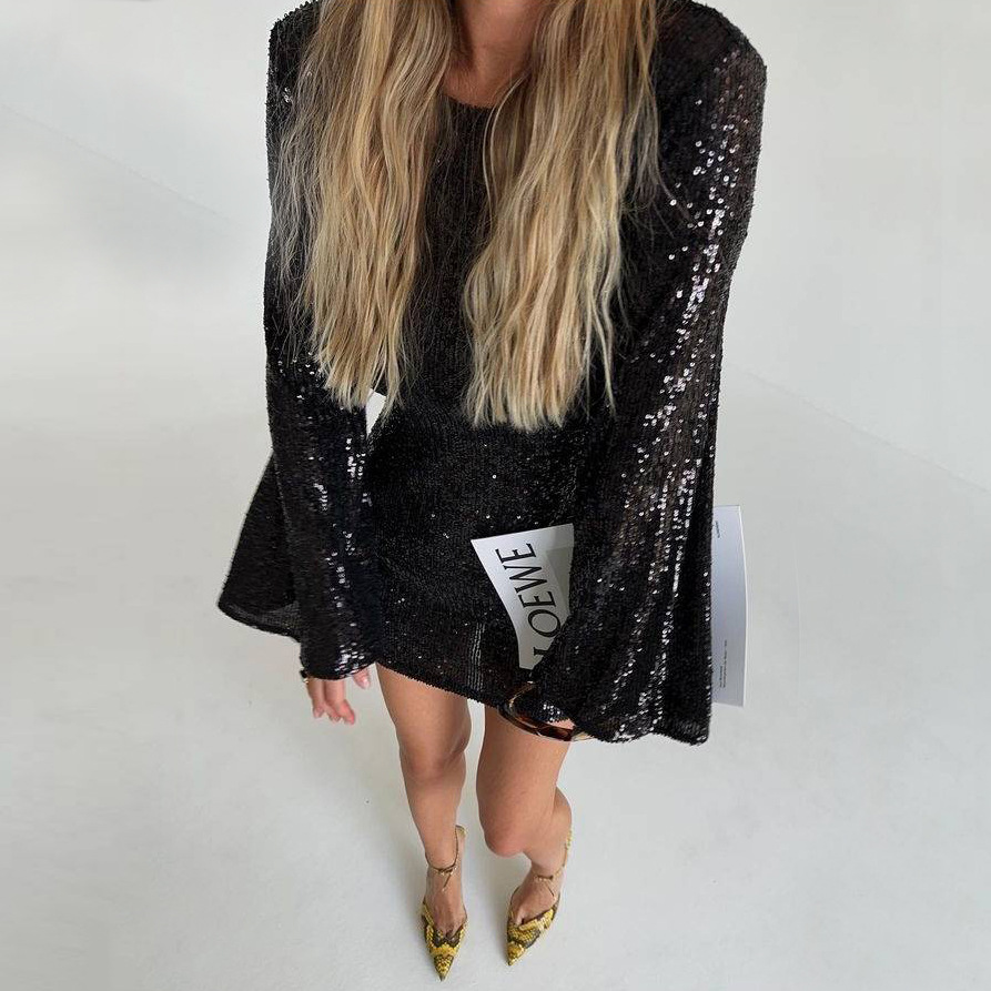 Ootddress Sequin Fashion Autumn Mini Dress Female Glitter See-Through Long Sleeve Elegant Club Party Dress Sparkle Ladies Dress 2025