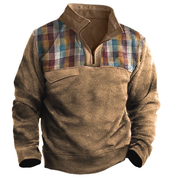 Men's Outdoor Plaid Half-Zip Sweatshirt、、URBENIE