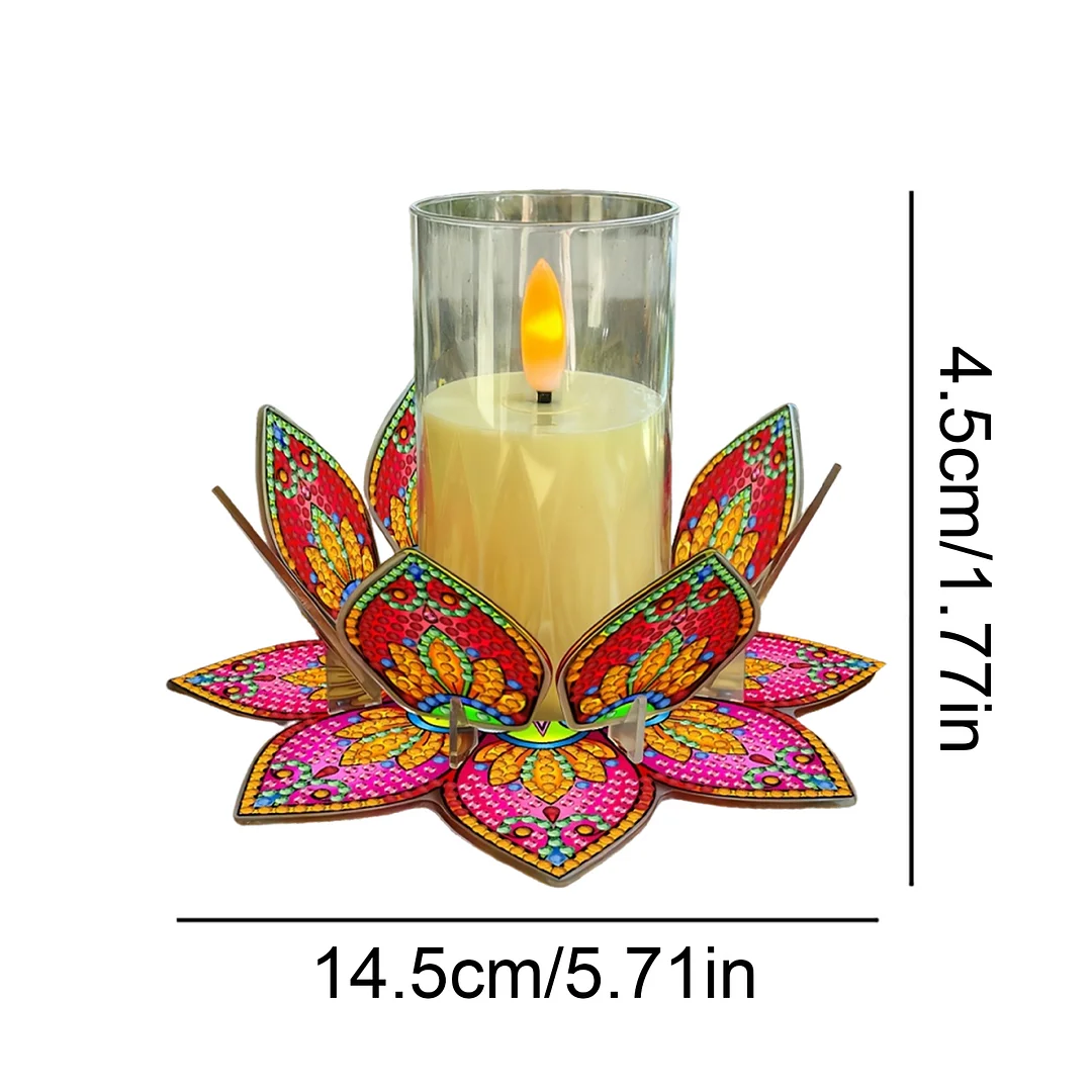 Mandala Lotus-F Acrylic DIY Diamond Painting Candle Holders Without Candles Crystal Painting Tealight Candle Stand Table Centerpiece for Adults Beginners Home Party Decor